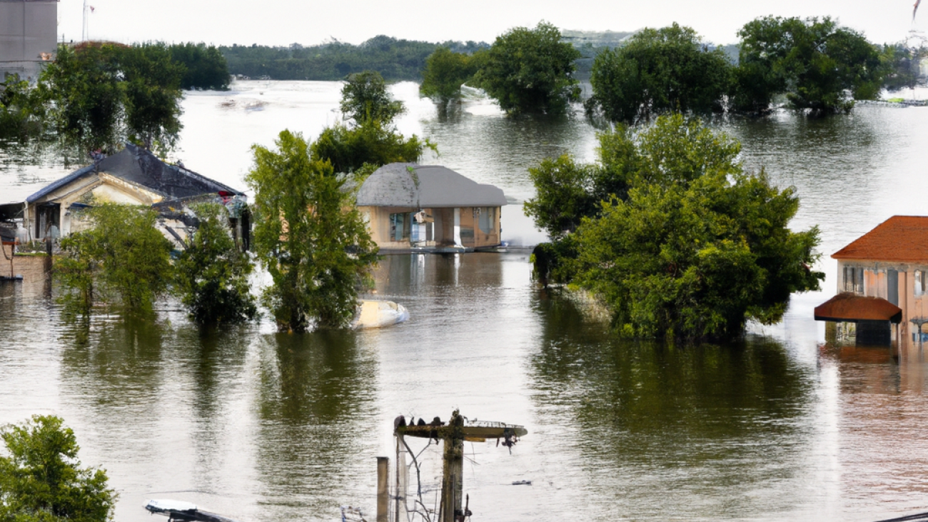 Flooded city showing the devastating effects of floods